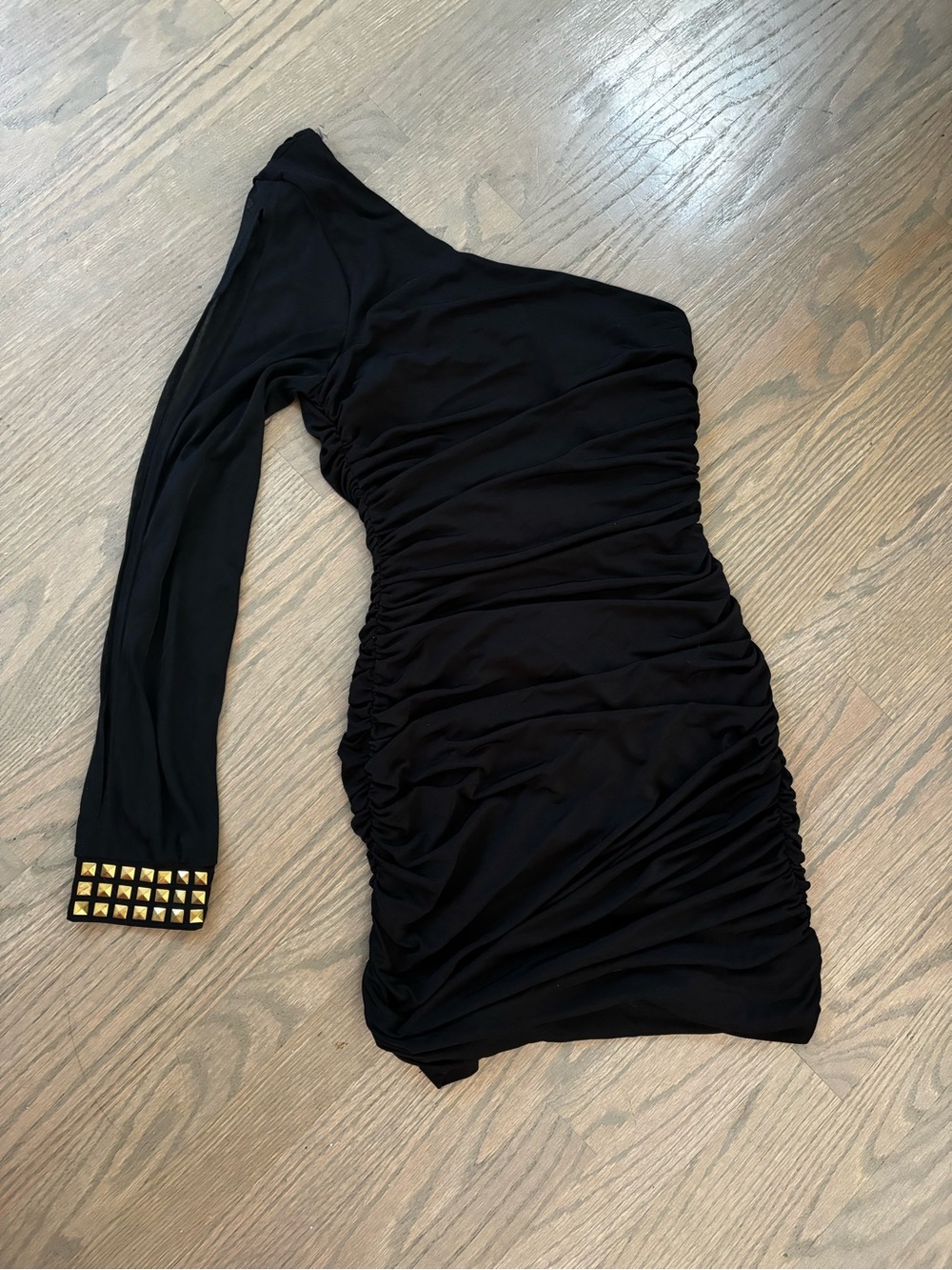 Y2K vintage clubbing dress black one shoulder ruched mini dress medium